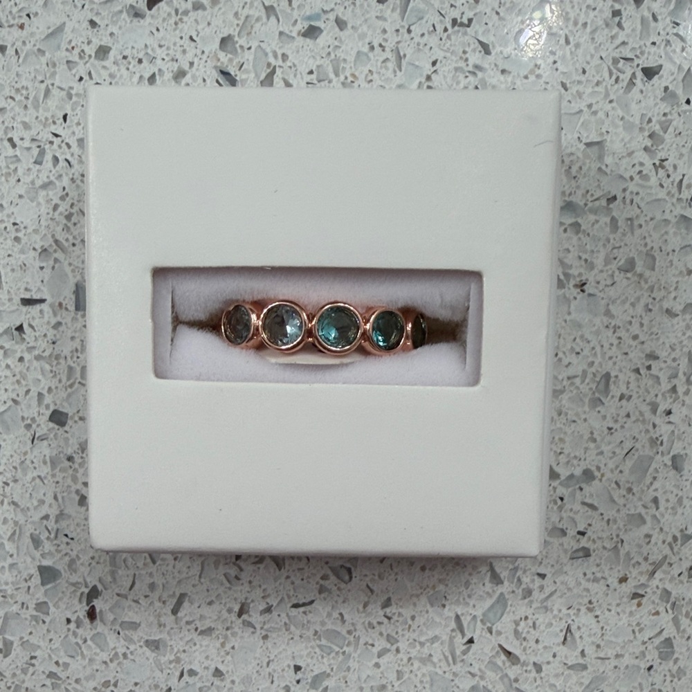 Elegant Bomb Party Rose Gold and Teal Stone Ring Size 9
